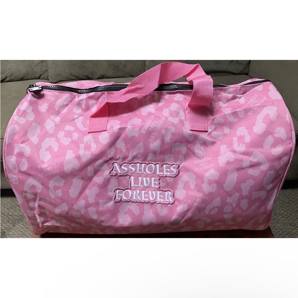 Assholes live forever pink cheetah duffel bag new  (4550)